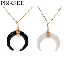 PINKSEE 1 Pc Chifres Pingente Lua Colar Branco Preto Cor Da Moda Jóias Para As Mulheres Melhores Presentes Do Partido