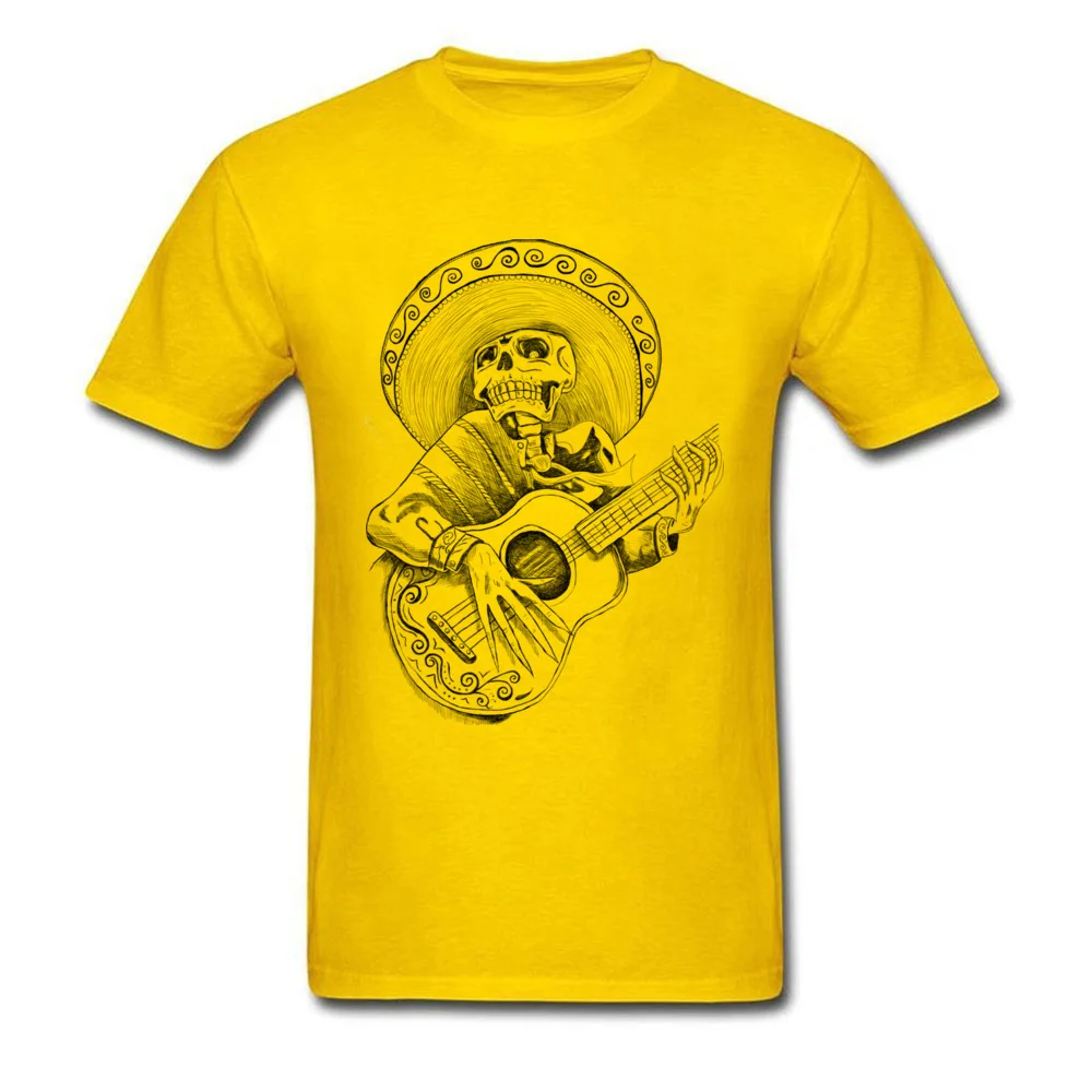 Mexican Mariachi singing skull Tops Tees New Design Crewneck Family Short Sleeve 100% Cotton Fabric Men Top T-shirts Tshirts Mexican Mariachi singing skull yellow