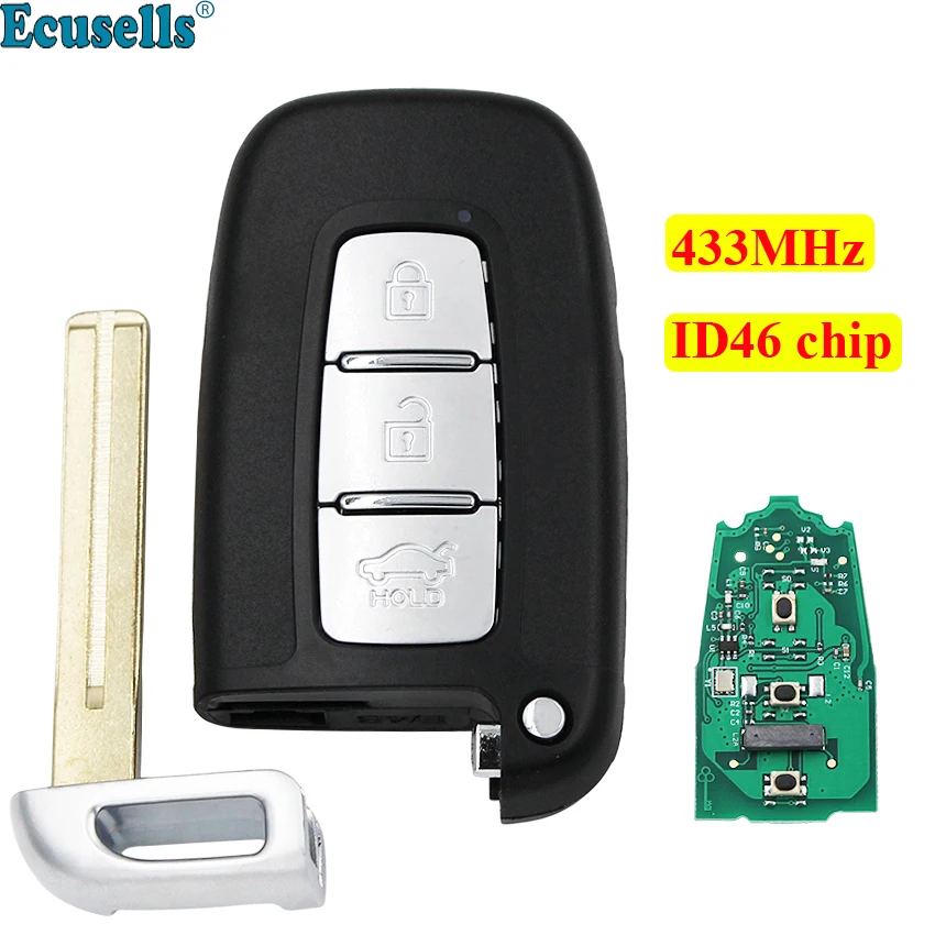 

3 buttons Smart Remote key 433MHz with ID46 chip for Hyundai Veloster IX35 Santa Fe I30 2012-2016 with small key