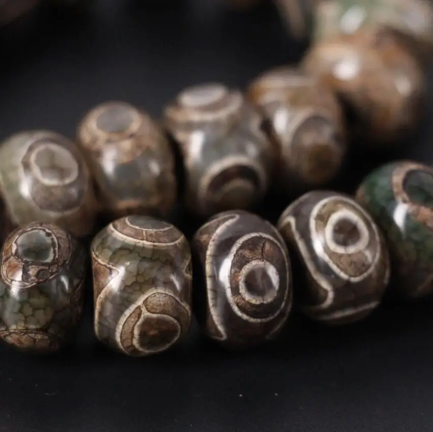 Brown&Green Vintag Crack Tibetan Onxy Eyes Dzi Rondelle Abacus Spacer Beads Wholesale,DIY Bracelet Jewelry Making,2Strands/Lot