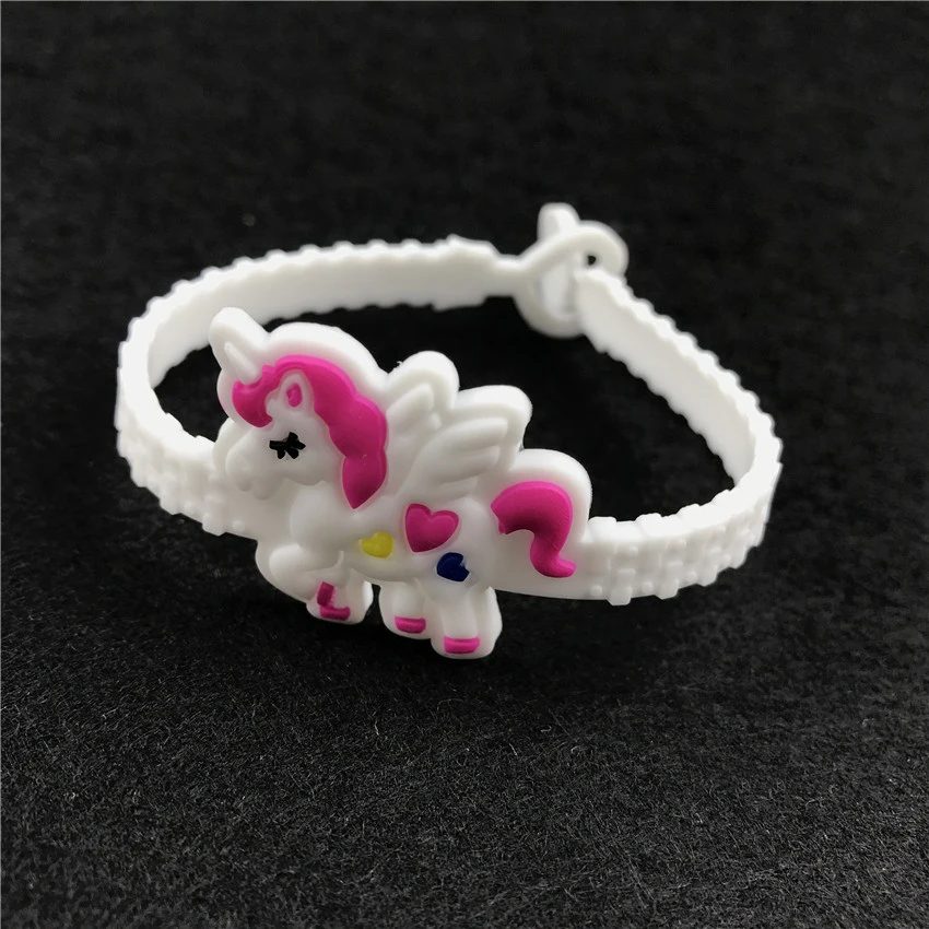 12Pcs Unicornio Party Rubber Bangle Key Chains Kids Favors Birthday Bracelet Baby Shower DIY Colorful horse Party Decor Supplies