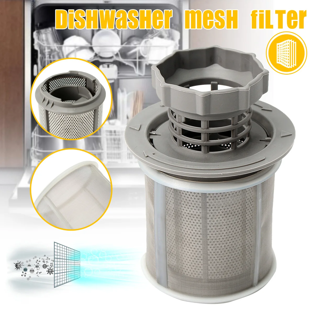 

for Bosch' Dishwasher 427903 170740 Series PP+Stainless Steel Replacement 2 Part Dishwasher Mesh Filter Set Grey for Dishwasher