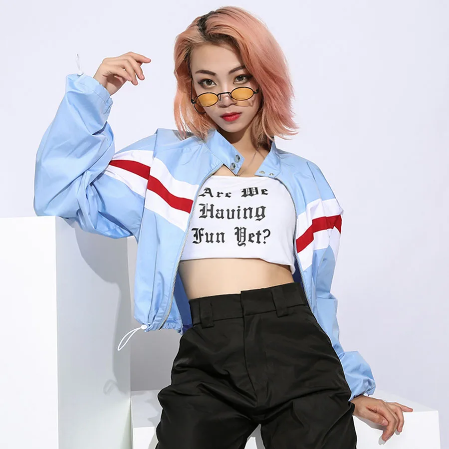 

Drawstring Stand Collar Short Coat Striped Women Aesthetic Hoodie Cropped Feminino Moletom Bts Jacket Spring Women 70j119