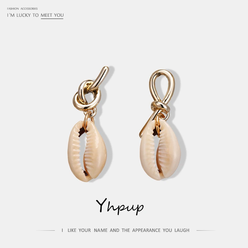 

Yhpup Trendy Personality Natural Shell Charm Earrings Zinc Alloy Knot Asymmetry Charm Earrings for Women Party Jewelry Gift New
