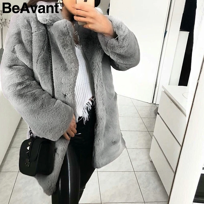 BeAvant Elegant long faux fur coat Women 2018 Autumn winter warm soft pink fur coat Female casual luxury plush coat outwear