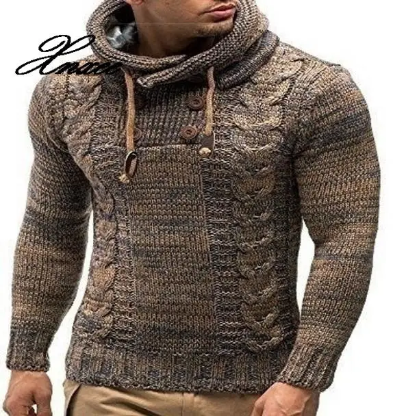 Свитера, Блузки с длинным рукавом и капюшоном, пуловеры, свитер для мужчин,, Осень-зима, размера плюс, Вязанная одежда для мужчин, 3XL - Цвет: Хаки