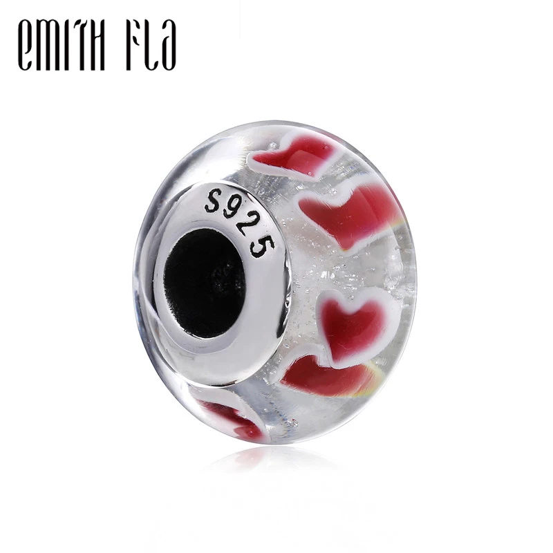 

Emith Fla Authentic 925 Sterling Silver Red Heart Murano Glass Beads Fit Original European Charm Bracelet S925 Jewelry Gifts New