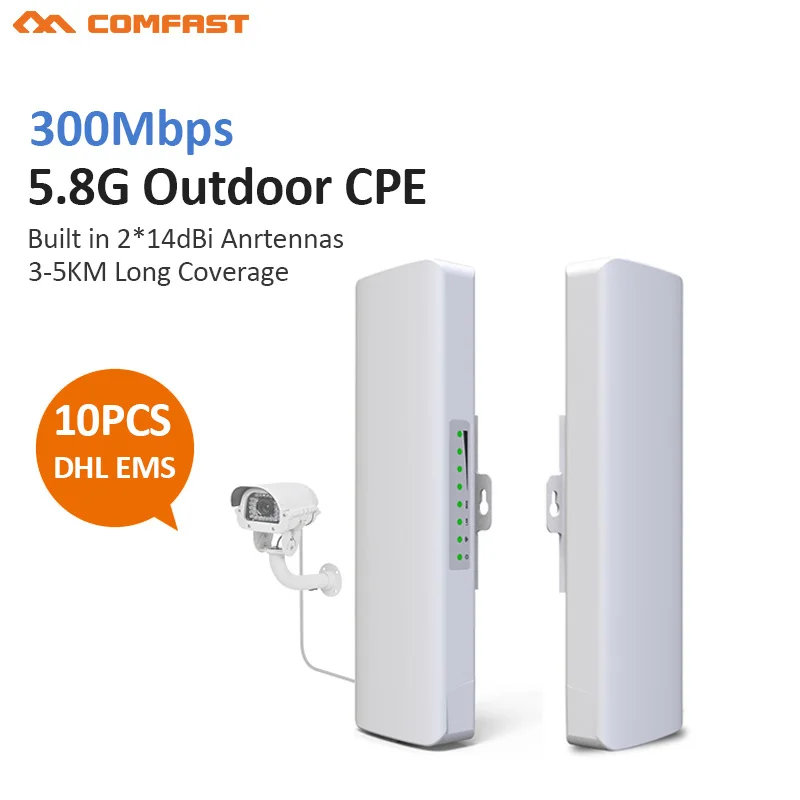 

10pcs Comfast 5.8GHz 300Mbps 5KM Outdoor CPE Wireless WiFi Repeater Router Extender AP Access Point WiFi Bridge 48v POE Adapter