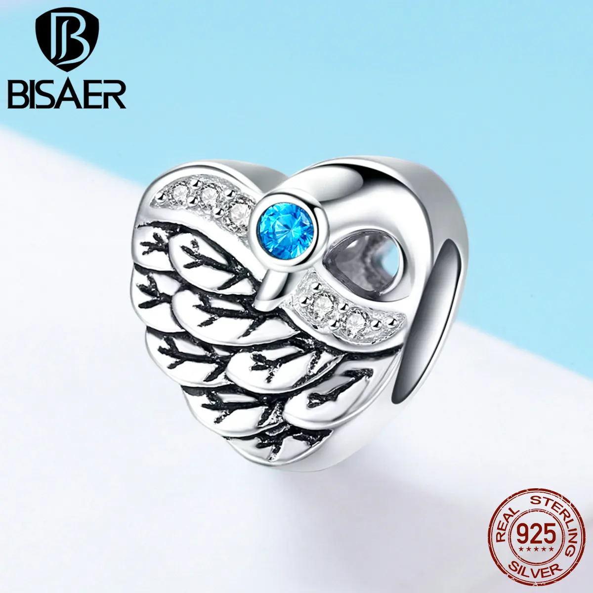 

BISAER Valentine Gift 925 Sterling Silver Swan Wings Charms Vintage Feather Beads Fit Bracelets Silver 925 Jewelry Making EFC017