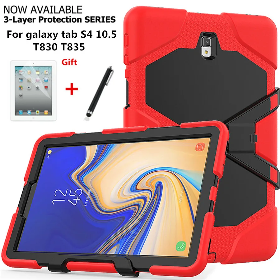 Для samsung Galaxy Tab S4 10,5 T830 T835 T837 тяжелый Гибридный армированный жесткий чехол PC+ мягкий резиновый защитный чехол+ подставка+ пленка+ ручка