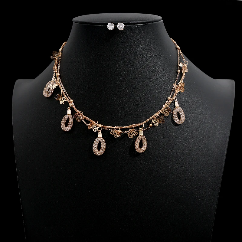 

2019 New Pearl Beads Jewelry Sets For Women Geometric Multilayer Chain Choker Necklace Imitation Pearl Earrings Bijoux NE+EA