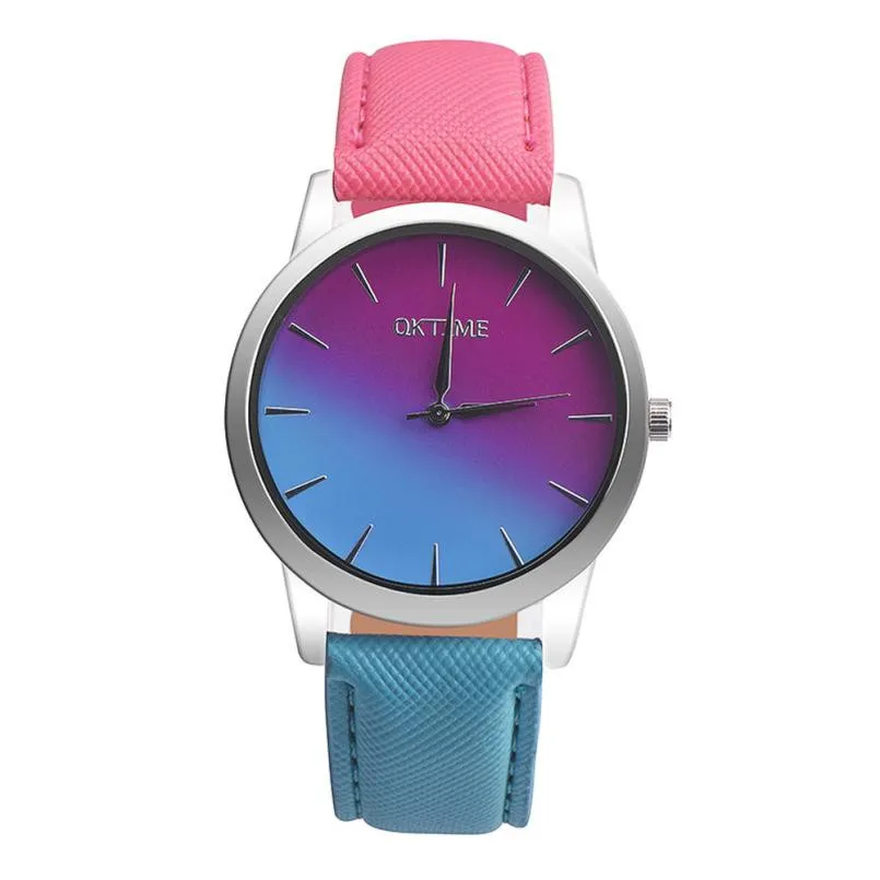 Темперамент Кожа Кварцевые Wach для женщин леди бренд дизайн многоцветный Циферблат Аналоговые наручные часы женская одежда часы Relogio# Zer