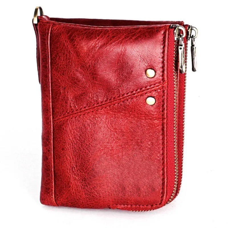 

High Quality Women Wallet Genuine Leather Zipper Design Female Short Rfid Purse With ID Card Holder Coin Pockets Mini Walet
