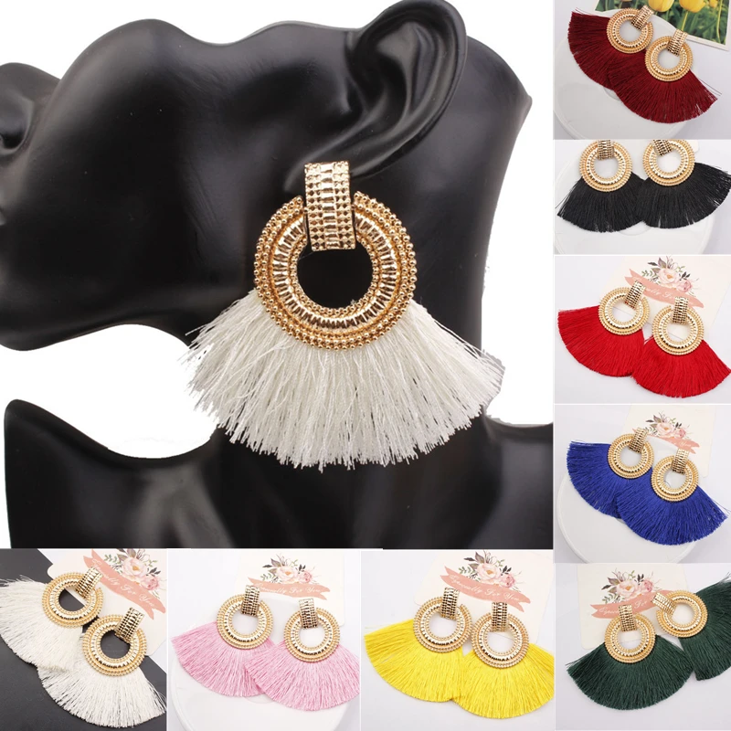 

Bohemian Handmade Crystal Beaded Long Tassel Earrings For Women Gold Statement Dangle Earrings Ethnic Drop Earrings Jewelry