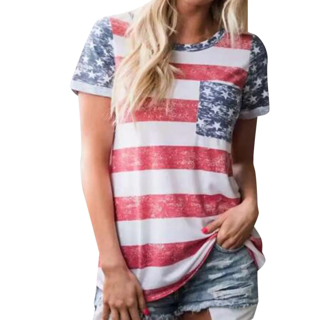 

KLV 2019 Women Independence Day Print T-Shirt Short Sleeve T-Shirt Women Shirt free shipping D4