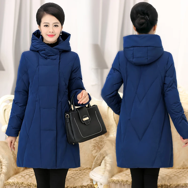 Warm Thicken Middle-aged Women Winter 65% White Duck Down Jackets Hooded Plus Size 5XL Female Coat Winter Long Parka For Mom
