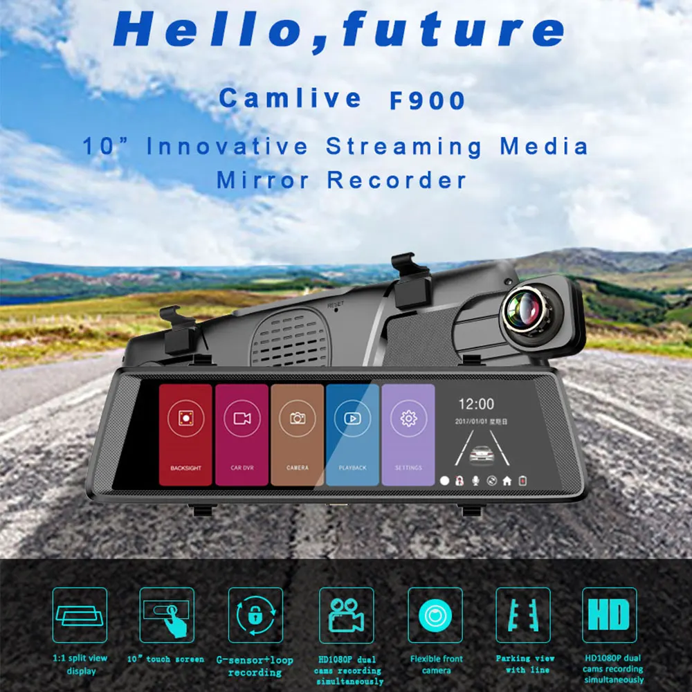 

VEHEMO 10.0" Touch Screen GPS Navigation Automobile Data Recorder Car Rearview Monitor Sensors Photography Camera Universal