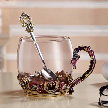 

Enamels Tea Mug Drinking Mug Coffee Cup Coffee Mug Drinking Glasses European with spoon 11oz/320mL