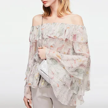 

Floral Print Off The Shoulder Blouse Women 2019 Summer Sexy Slash Neck Flare Sleeve Ruffles Print Shirts Blouse for Women Tops