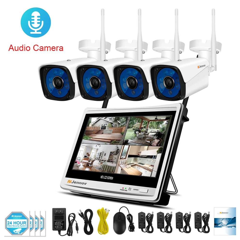 

Einnov 4CH 960P 1.3MP Wireless Security CCTV IP Cam System 12inch NVR LCD Monitor Audio Record Wi-fi Video Surveillance Set HD