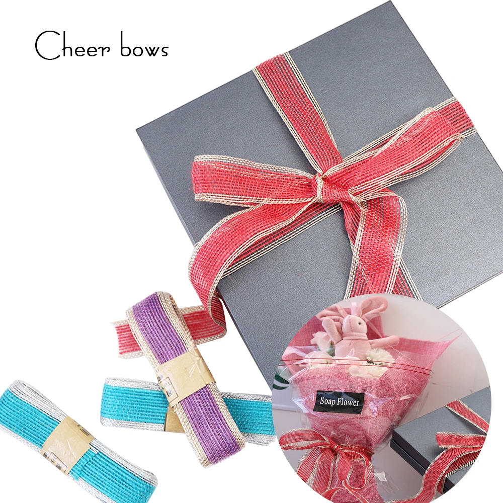 

Cheerbows Hemp Linen Ribbon Webbing Festival Wedding Party Decoration Burlap Lace Gifts Packaging DIY Craft Supply 25mm/2meters