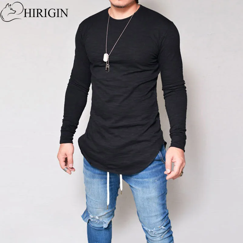 

HIRIGIN 2017 extend hip hop street T-shirt wholesale fashion brand t shirts men summer long sleeve oversize t shirts tops
