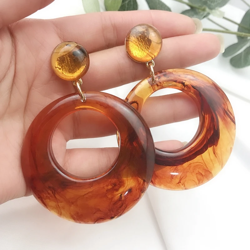 UJBOX 2019 Spring Large Geometric Resin Earrings Women Wedding Party