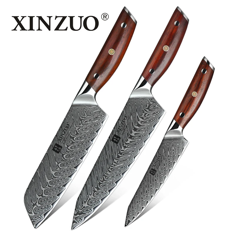 XINZUO 3 шт. наборы кухонных ножей 67 слоев VG10 Дамасская нержавеющая сталь 8,5 ''Chef 5''utile 7 ''ножи Santoku Палисандр Ручка
