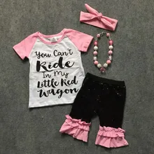 Bébé filles casual tenues filles courtes manches filles boutique vêtements enfant vous pouvez pas kide dans mon petit wagon ensembles avec accessoires