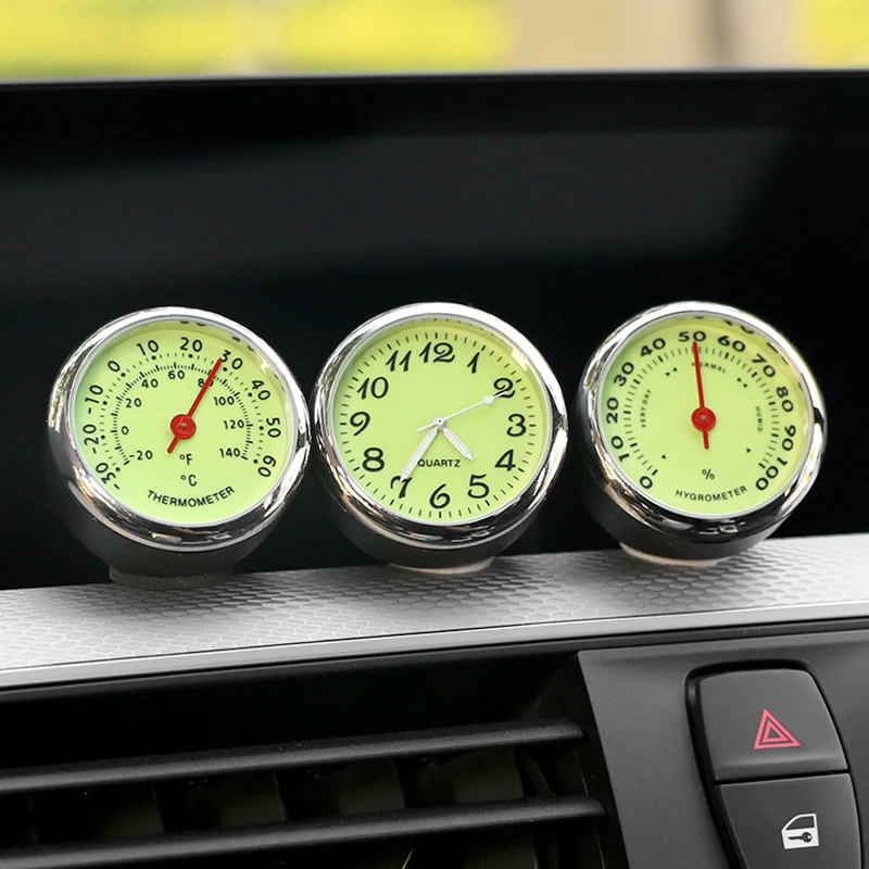 

3pcs/lot 40mm Noctilucent Watch Luminous Quartz Clock Thermometer Hygrometer Car Home Decoration Ornaments Car Accessories