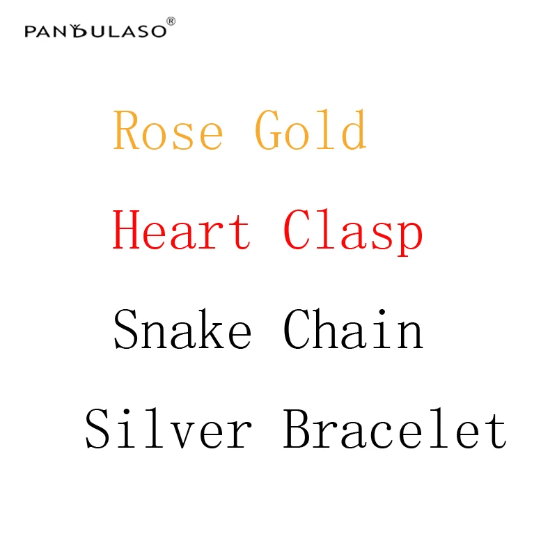 

Pandulaso Rose Golden Heart Clasp Snake Chain Silver Bracelets for Women & Men DIY Jewelry Original Silver 925 Charms Bracelet
