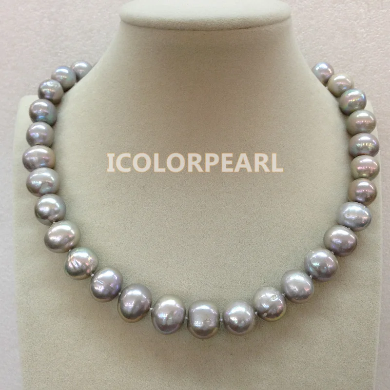 Gift For Mothers! 45cm Large as 11-15mm Grey/Black Freshwater Pearl Necklace With A Nice Crystal Magnet Clasp!