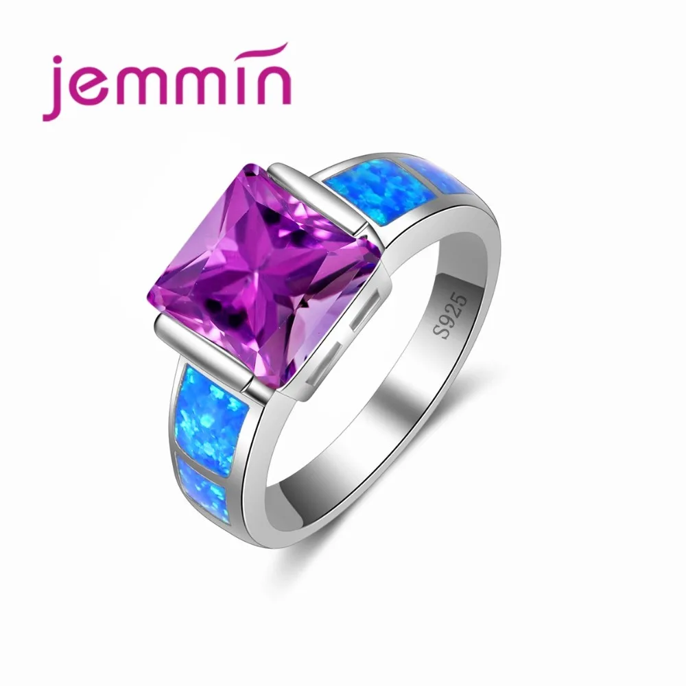 

Jemmin Dark Purple Crystal Wedding Rings For Brides Fine Real 925 Sterling Silver Blue Fire Opal Ring For Women Anillos Bijoux