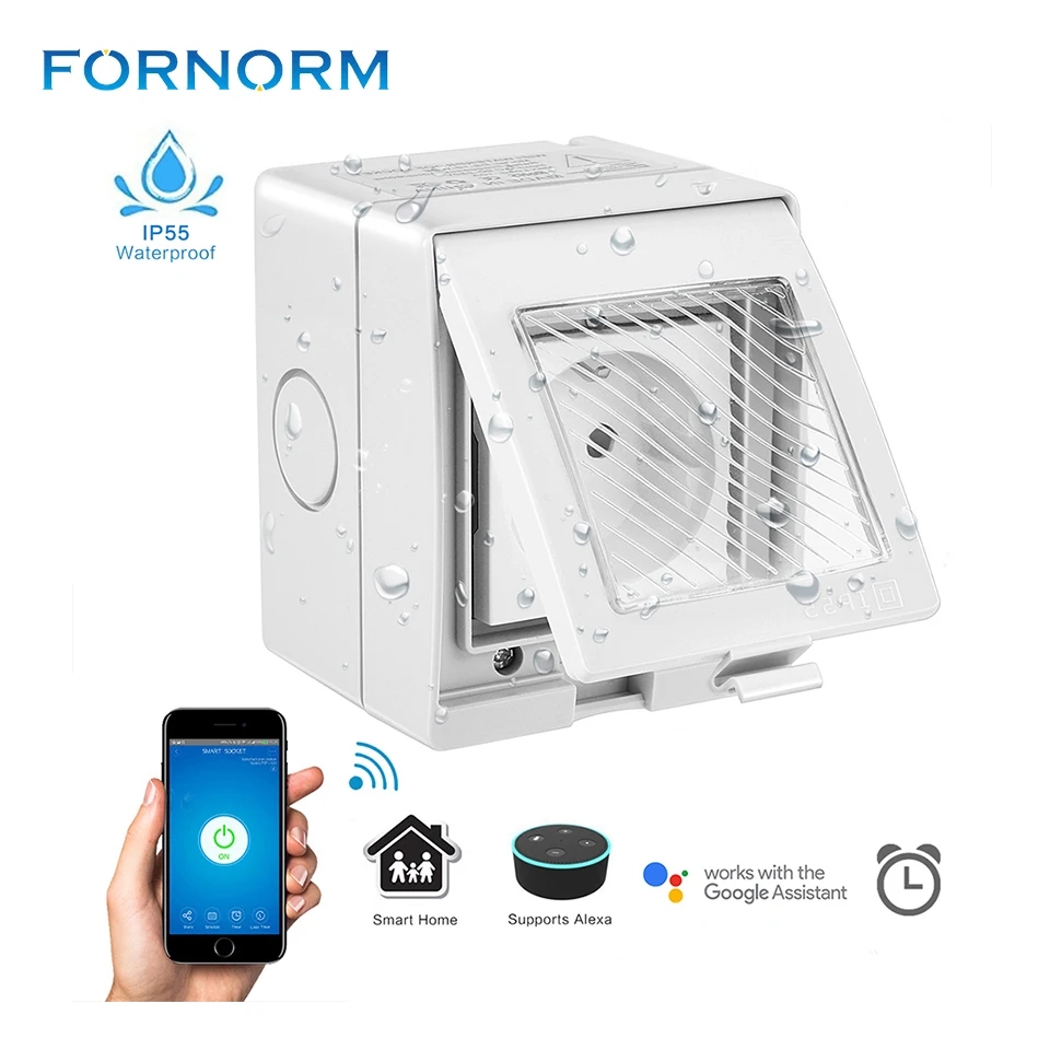

IP55 Waterproof Wireless WiFi Smart Socket Intelligent Outlet US/ EU Plug Adapter Support Alexa/Google/Timier for Android iOS
