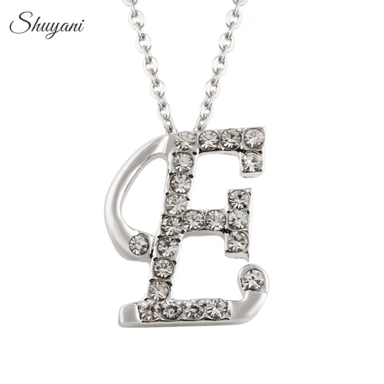 Shuyani Jewelry Silver Plated Alphabet Necklace with Link Chain Crystal