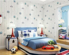 beibehang Children bedroom bedroom wall paper boys British style blue Mediterranean vertical stripe non-woven 3d wallpaper beibehang environmental non woven fluorescent wallpaper blue luminous stars children s roof wallpaper boys and girls bedroom