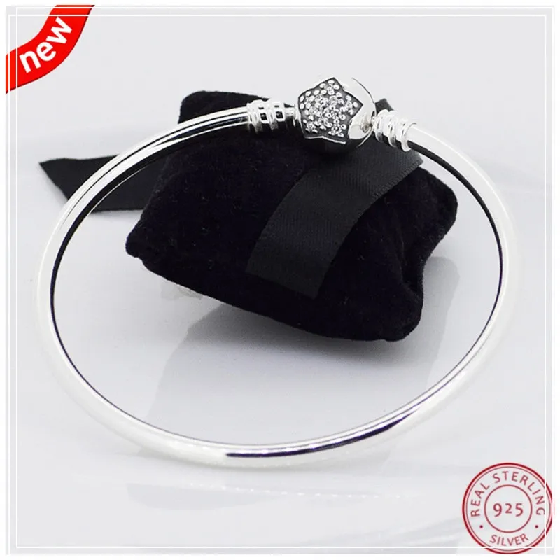 

Elegant & Stunning MOMENTS Charm Bangles Bracelets for Women Jewelry with Star Pattern Clasp in Real 925 Sterling Silve FLB008