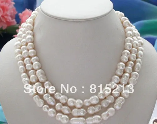 

ddh00520 3row 18mm white baroque double freshwater cultured pearl necklace