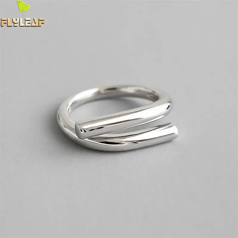 Форзац Ins стиль глянцевые линии 925 пробы серебряные кольца для женщин Высокое качество модные ювелирные украшения Femme Открытое кольцо простой