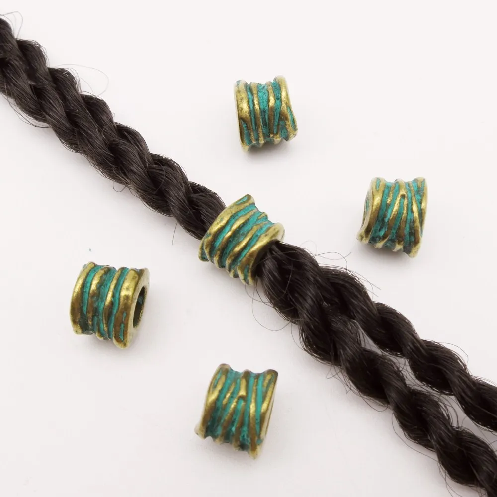 

5pcs-10pcs Green Bronze Viking Rune hair braid dread beard dreadlock beads rings tube accessories approx 5.9mm inner hole