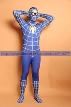 Superhéroe Spiderman azul oscuro y blanco fresco del hombre araña de Cosplay Lycra Spandex Full body Adult Spider Man de Halloween
