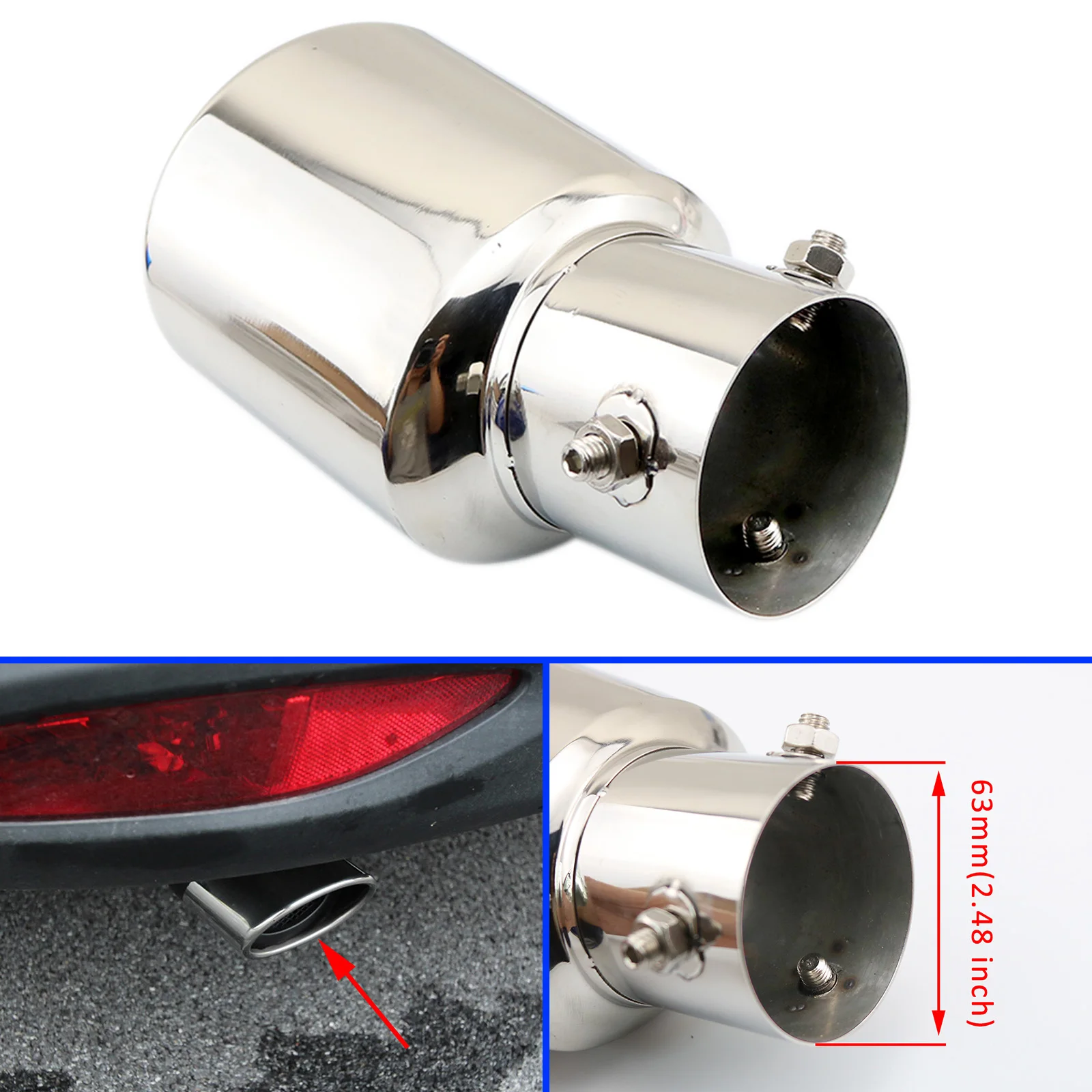 

Universal Car Tail Pipe Rear Exhaust Muffler End Tip Cover Trim Auto Accessories 2.5 Inch 63mm Inlet Stainless Steel Style