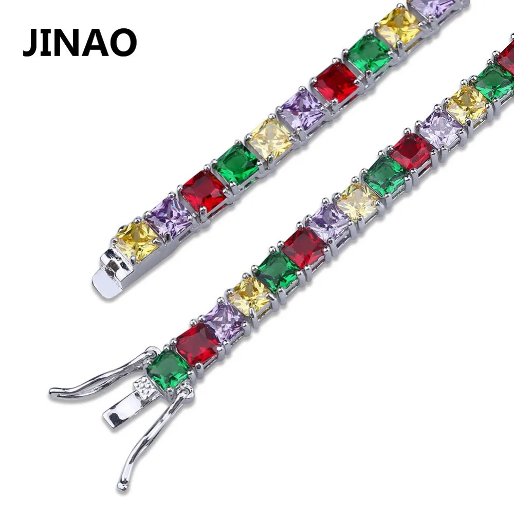 JINAO позолоченные/Серебристые цветные 5 мм теннисная цепочка со льдом Браслеты Микро Проложить AAA циркон красочные браслеты для мужчин и женщин