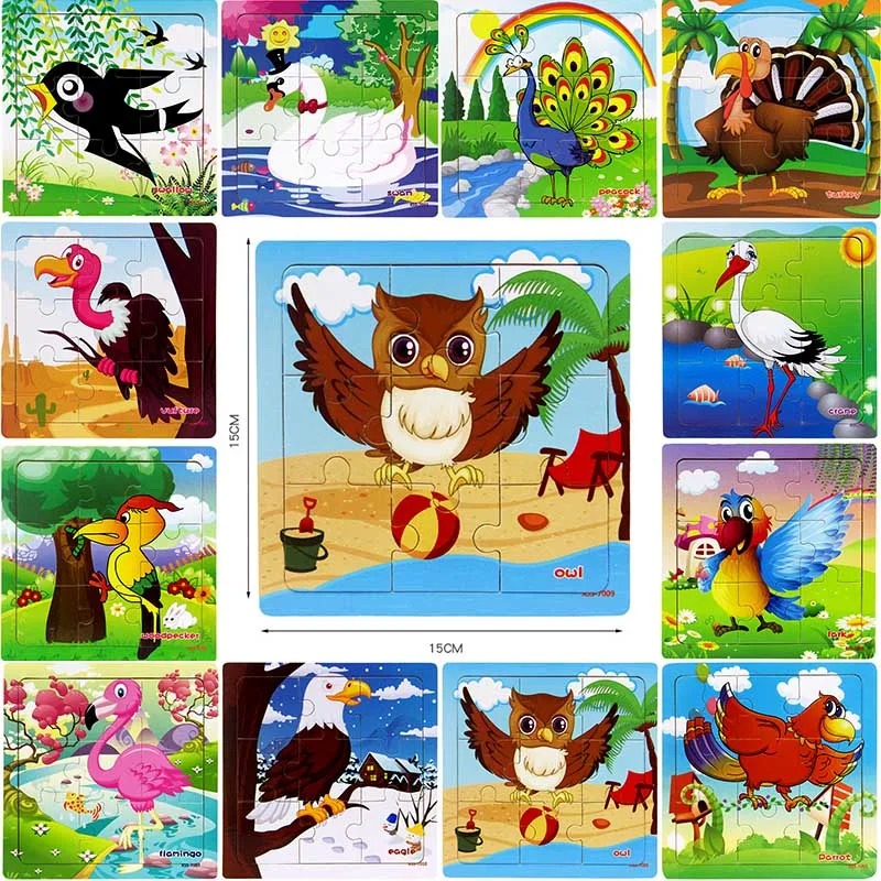 

Cartoon Toy 9 Slice Small Piece birds Puzzle Toy Children Montessori Wooden Puzzle Jigsaw Baby Educational Toys for Kids Gift