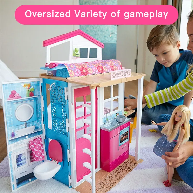 Натуральная Барби 2-этажный дом с мебельная фурнитура дом мечты набор игрушек для девочек Барби Рождество подарки DVV49