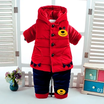 

Winter Baby Boys Sets Clothes 2Pcs/Set Newborn 0-2 Years Add Cotton-Padded Cute Bear design Super Warm Long Sleeve+Pant Infant
