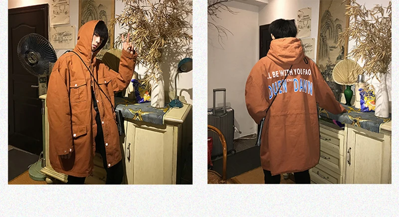Mens Long Hooded Trench Coat Casual Spring Windbreaker Coat Men Korean Overcoat Hip Hop   (12)