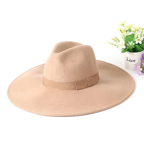 Фибоначчи 12 см с большими полями Fedora Мужская Женская модная джазовая шляпа осень зима Трилби шерстяные фетровые шляпы для женщин еврейская шляпа - Цвет: Хаки