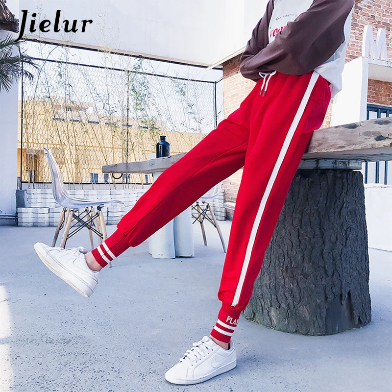 Jielur спортивные штаны женские фиолетовые узкие шаровары в Корейском стиле