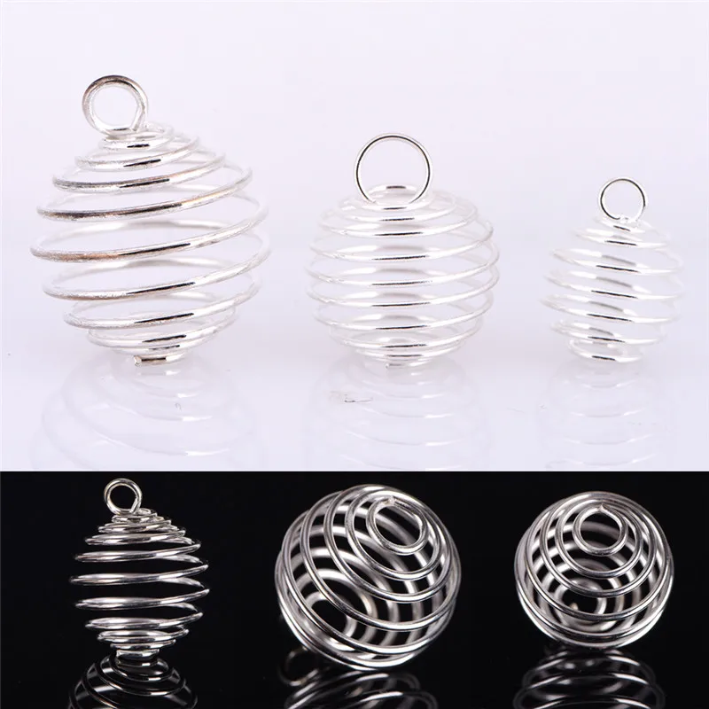 30Pcs/lot Round Spiral Bead Cages Pendants Silver Plated Craft Jewelry Making DIY Gifts